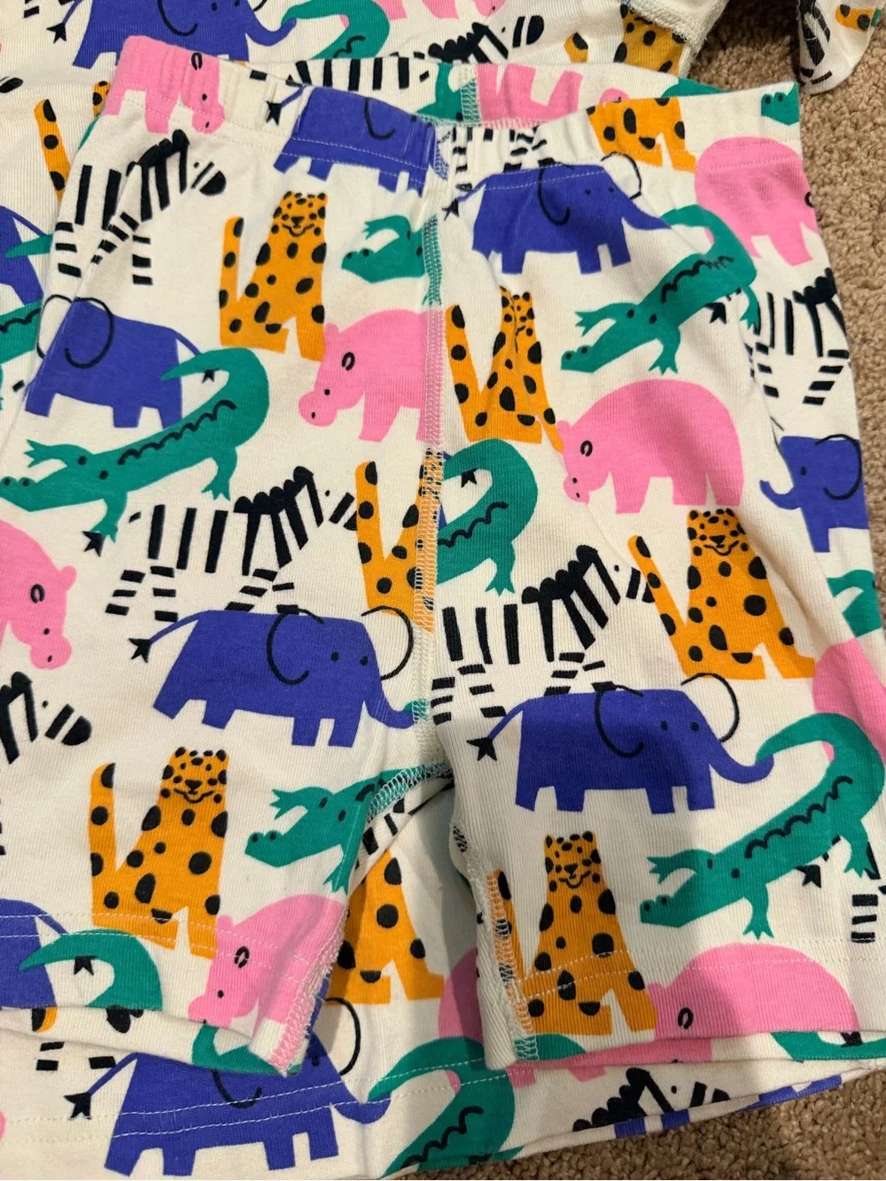 Hanna Andersson White Pajama Set with Pink, Blue, Green & Yellow Animal Print